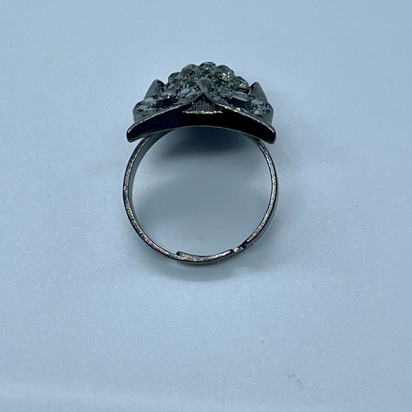 Vintage Adjustable faux diamond & Black Gemstone cute flashy owl ring - Picture 5 of 5